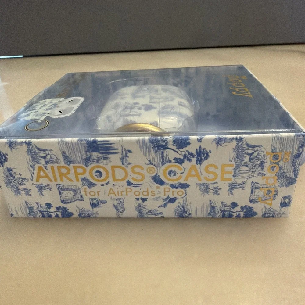 New In Box XO Poppy AirPods Pro Case White Blue Toile Print Pattern Fitted Skin